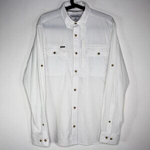 Poncho Mens Medium Slim Magnetic Pockets Outdoor Vented Button Up Shirt F1251